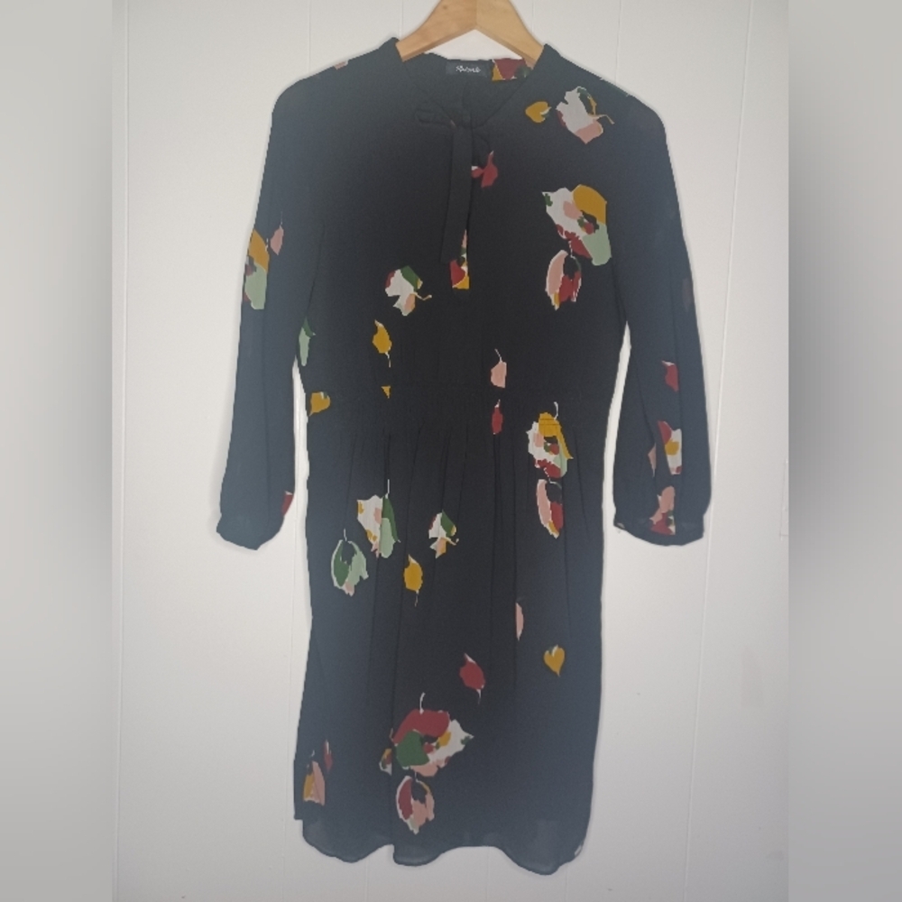 Madewell Black Dress with Colorful Floral Design